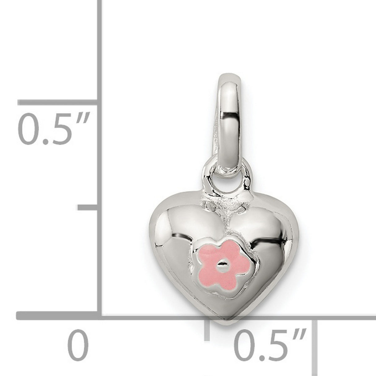 Pink Enamel Kids Heart Charm Pendant in Real 925 Sterling Silver