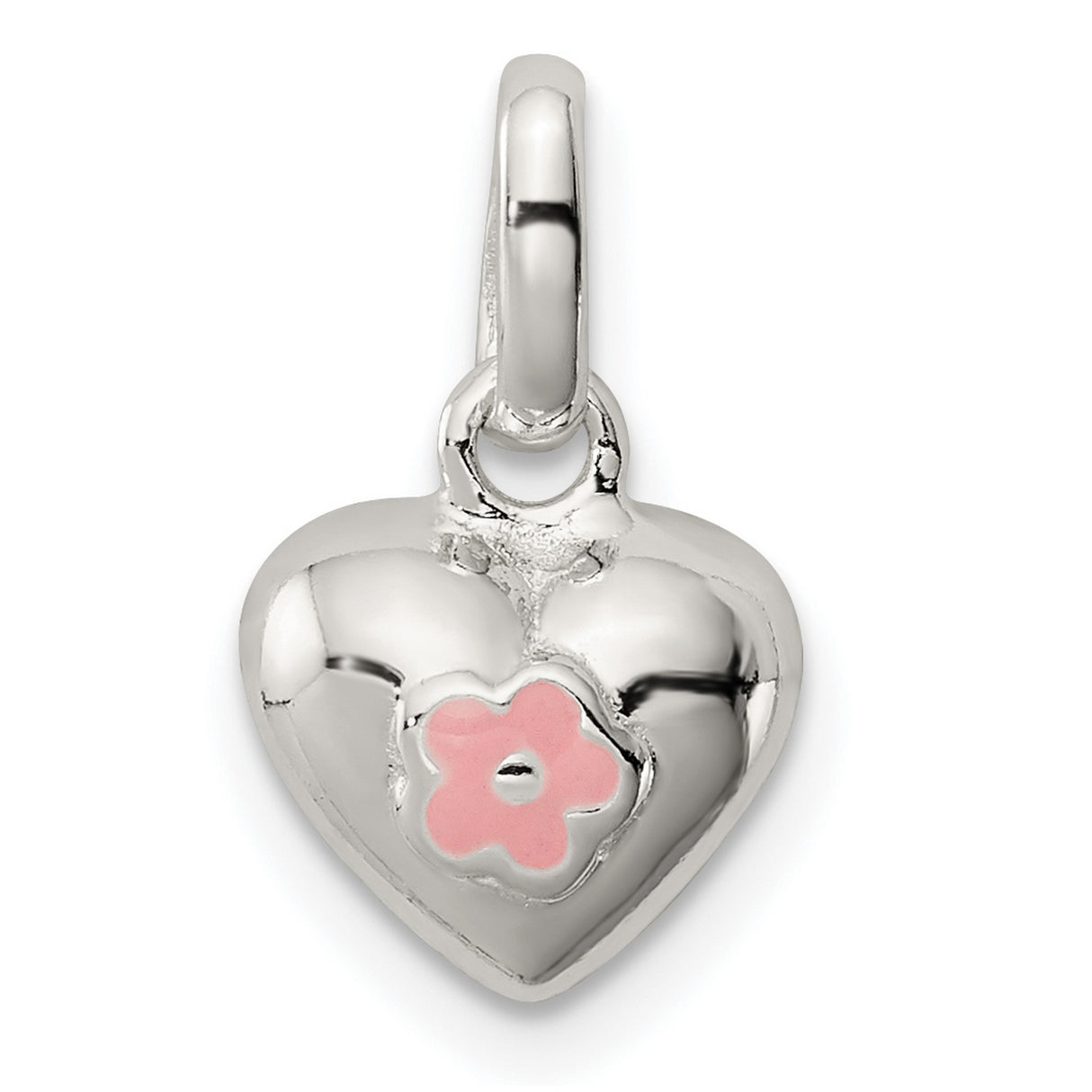 Pink Enamel Kids Heart Charm Pendant in Real 925 Sterling Silver