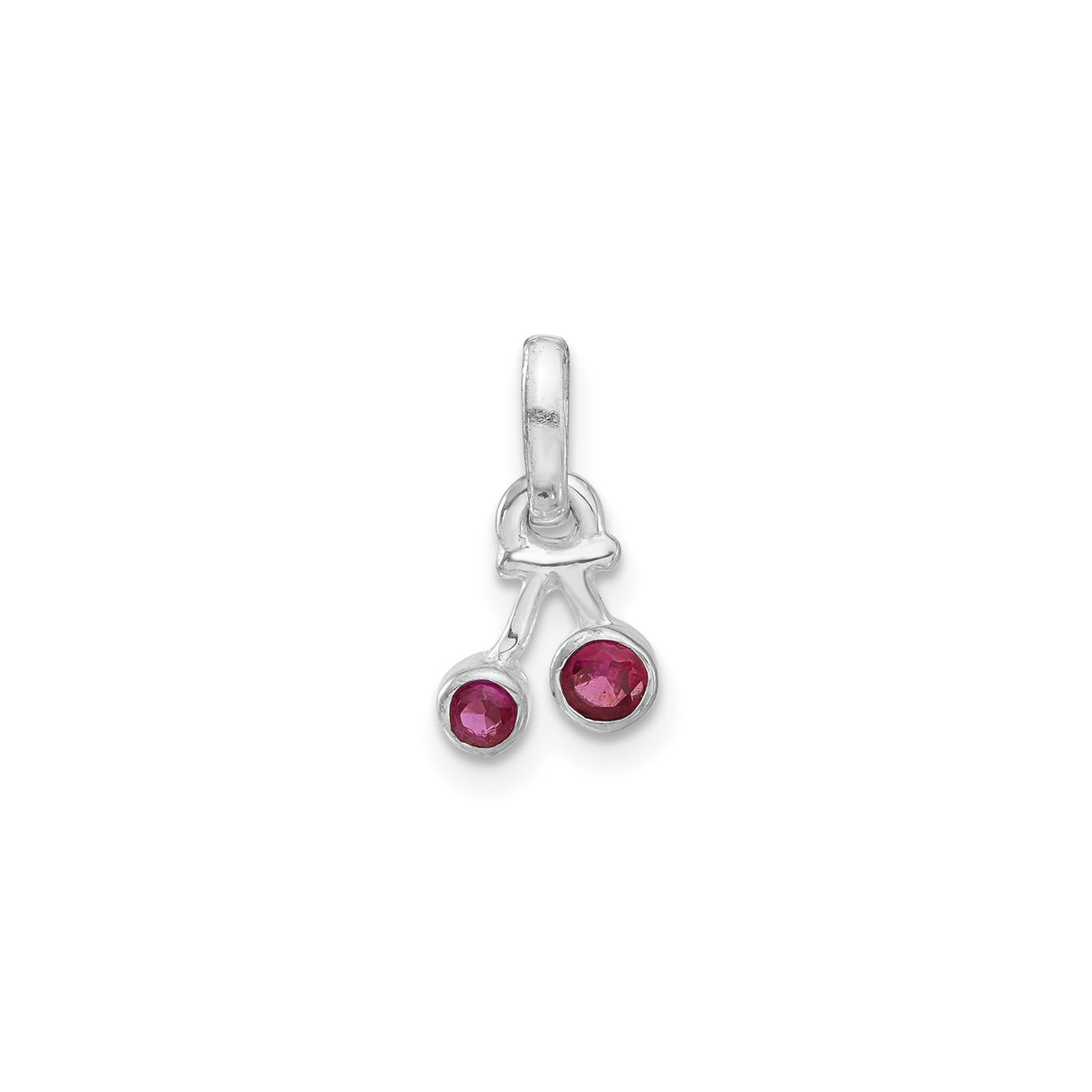Sterling Silver Cherry Pendant Charm with Lab Created Ruby, Playful Fruit Design for Women or Girls