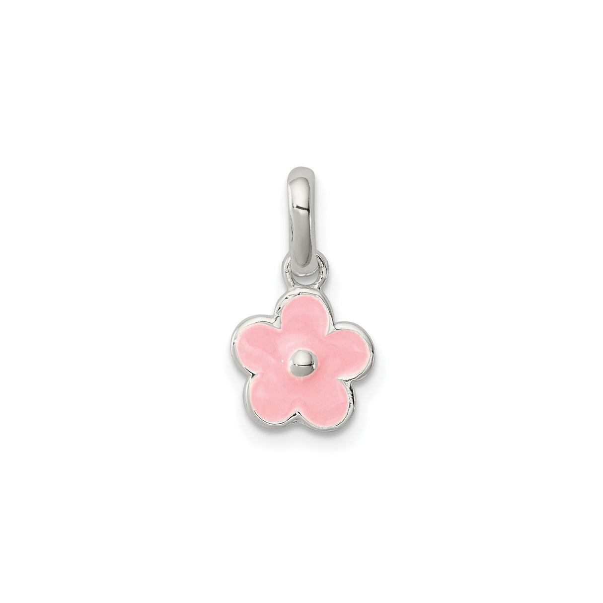 Sterling Silver Flower Charm Pendant with Pink Enamel Five-Petal Design, Spring Botanical Style