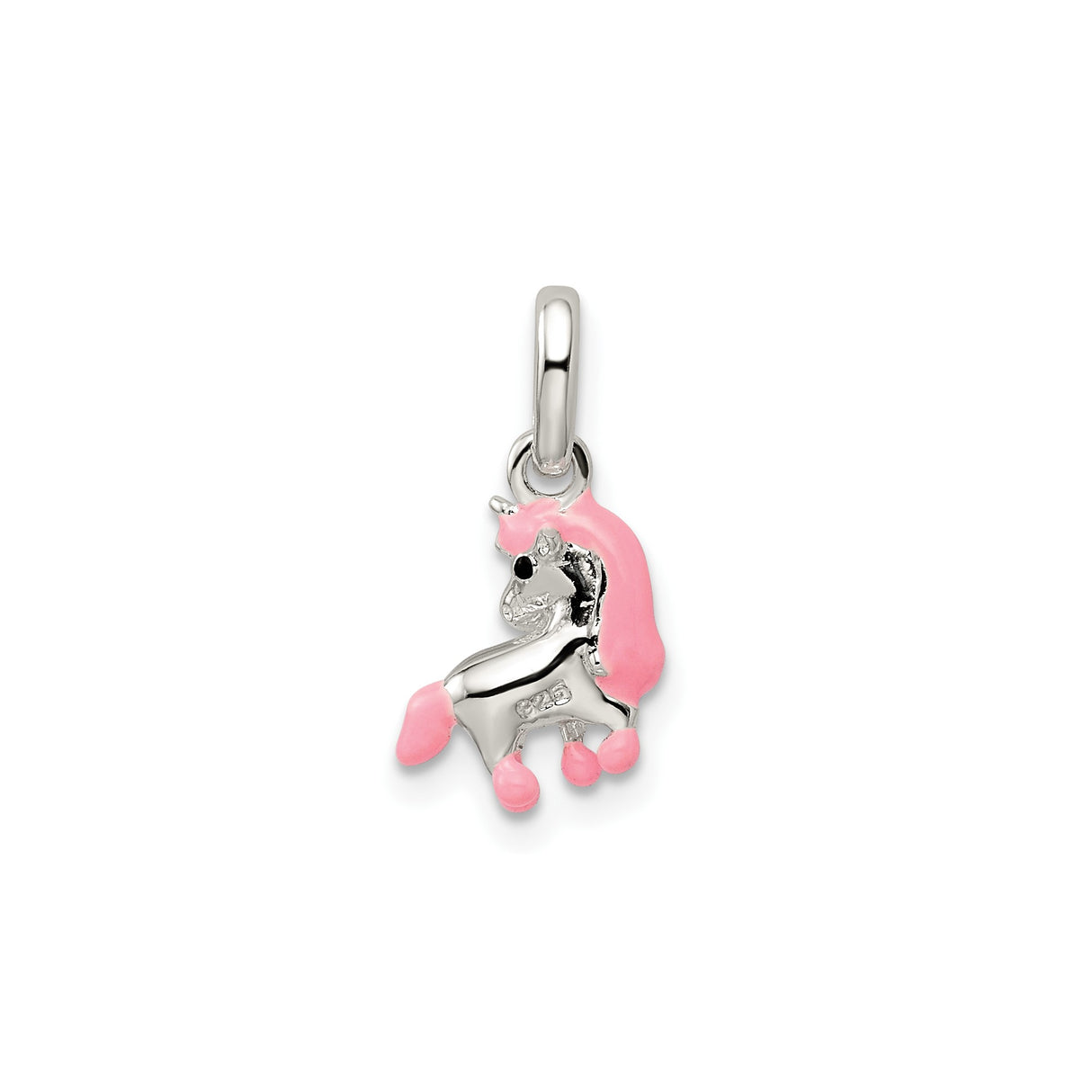 Sterling Silver Unicorn Charm Pendant with Pink Enamel Accents, Whimsical Design for Girls