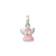 Sterling Silver Angel Pendant with Pink Enamel Dress and Blue Star for Girls