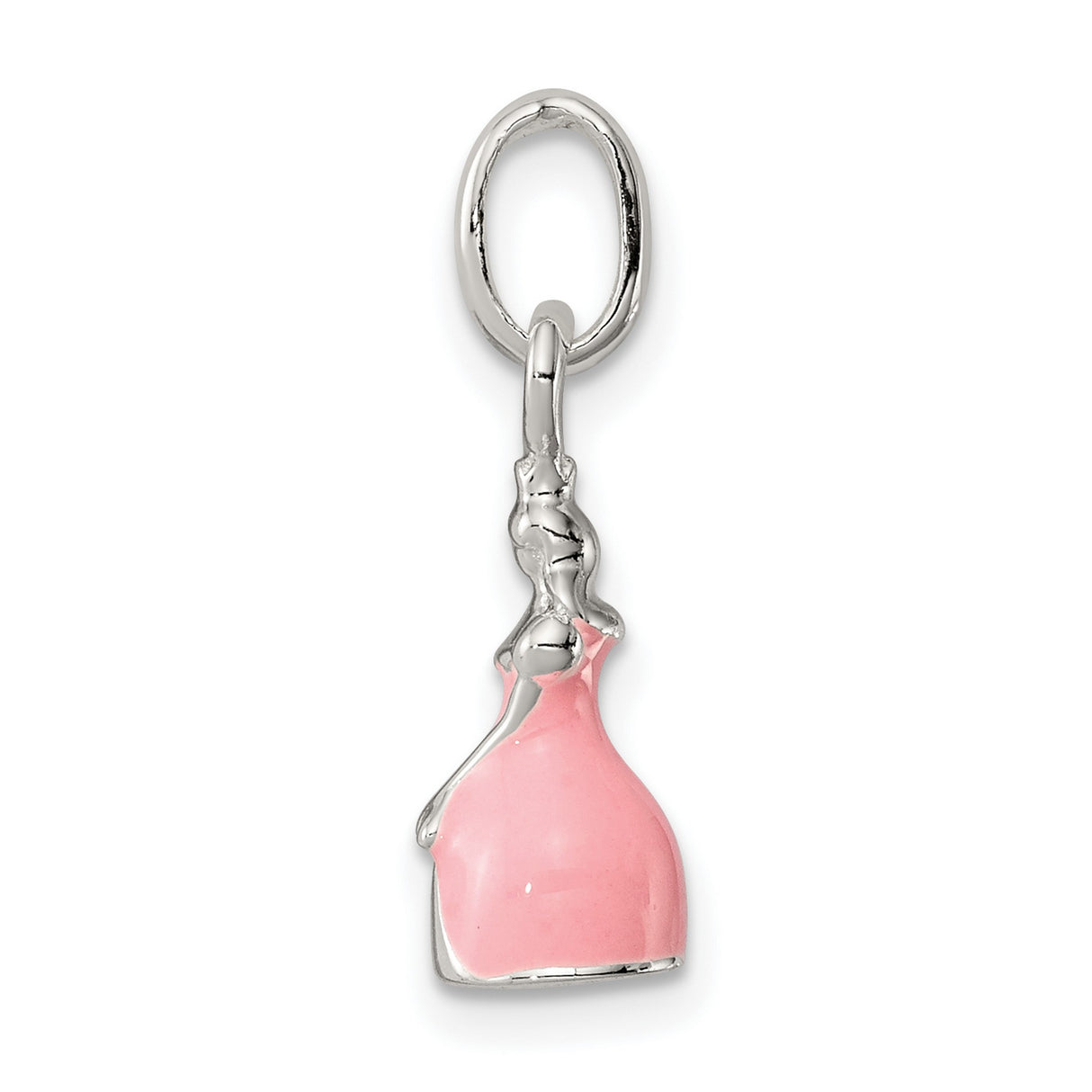 Sterling Silver Girl Charm Pendant with Pink Enamel Dress, Whimsical Princess Design
