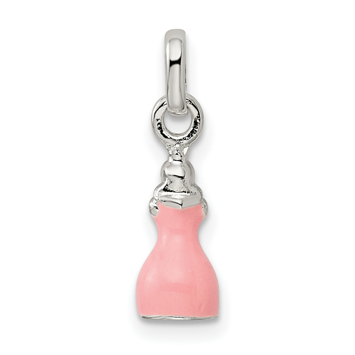 Sterling Silver Girl Charm Pendant with Pink Enamel Dress, Whimsical Princess Design