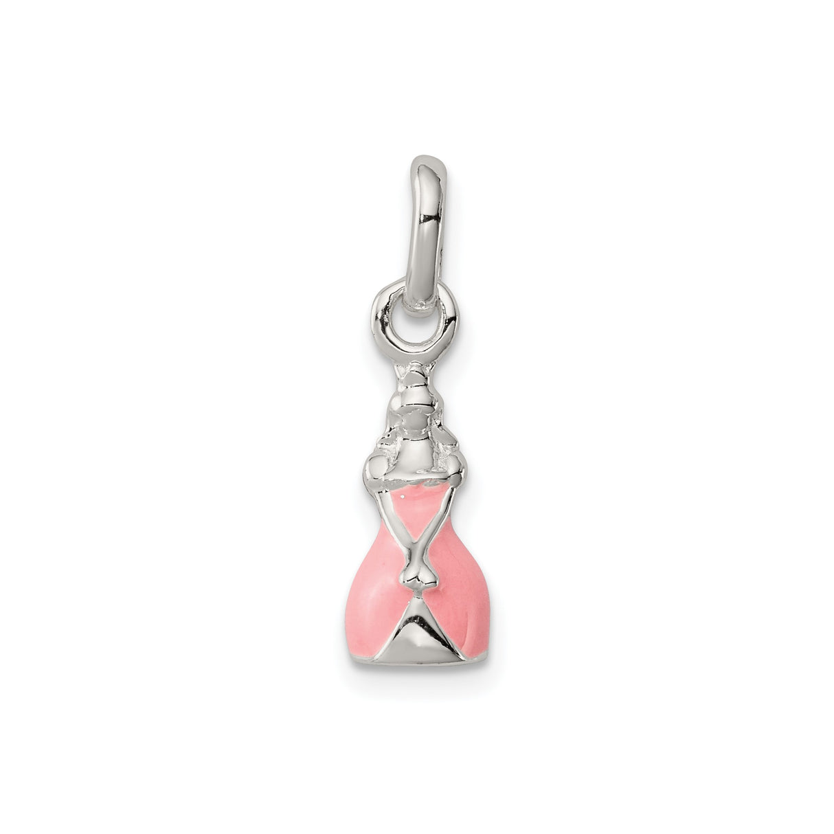 Sterling Silver Girl Charm Pendant with Pink Enamel Dress, Whimsical Princess Design