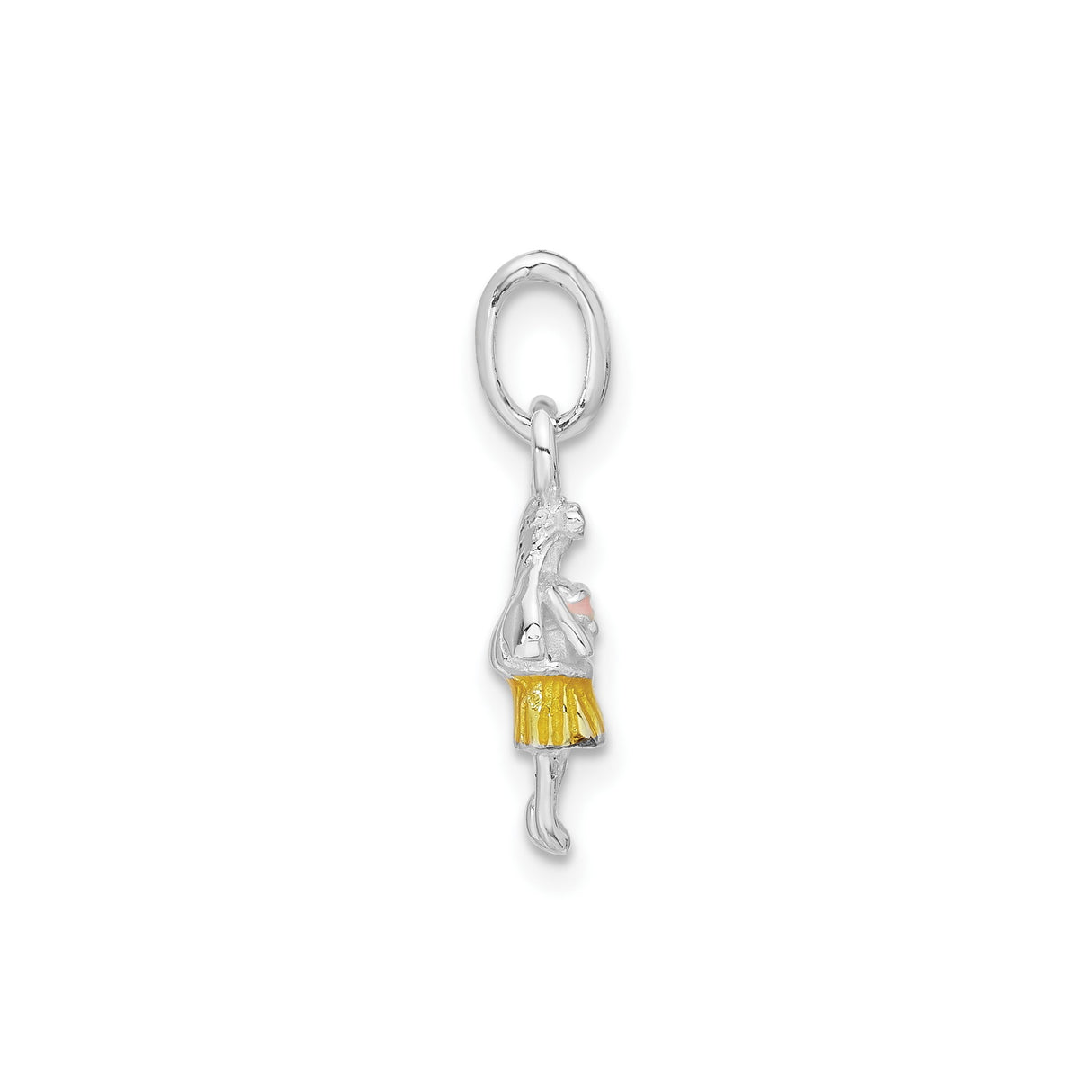 Sterling Silver Pendant with Hand-Painted Twirler in Yellow Skirt and Pink Top