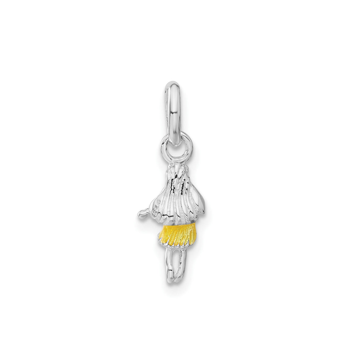 Sterling Silver Pendant with Hand-Painted Twirler in Yellow Skirt and Pink Top