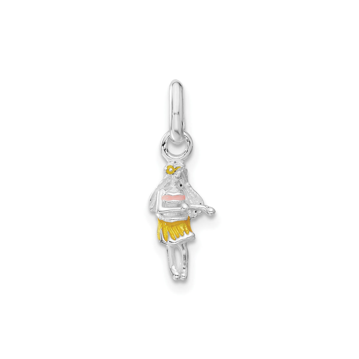 Sterling Silver Pendant with Hand-Painted Twirler in Yellow Skirt and Pink Top