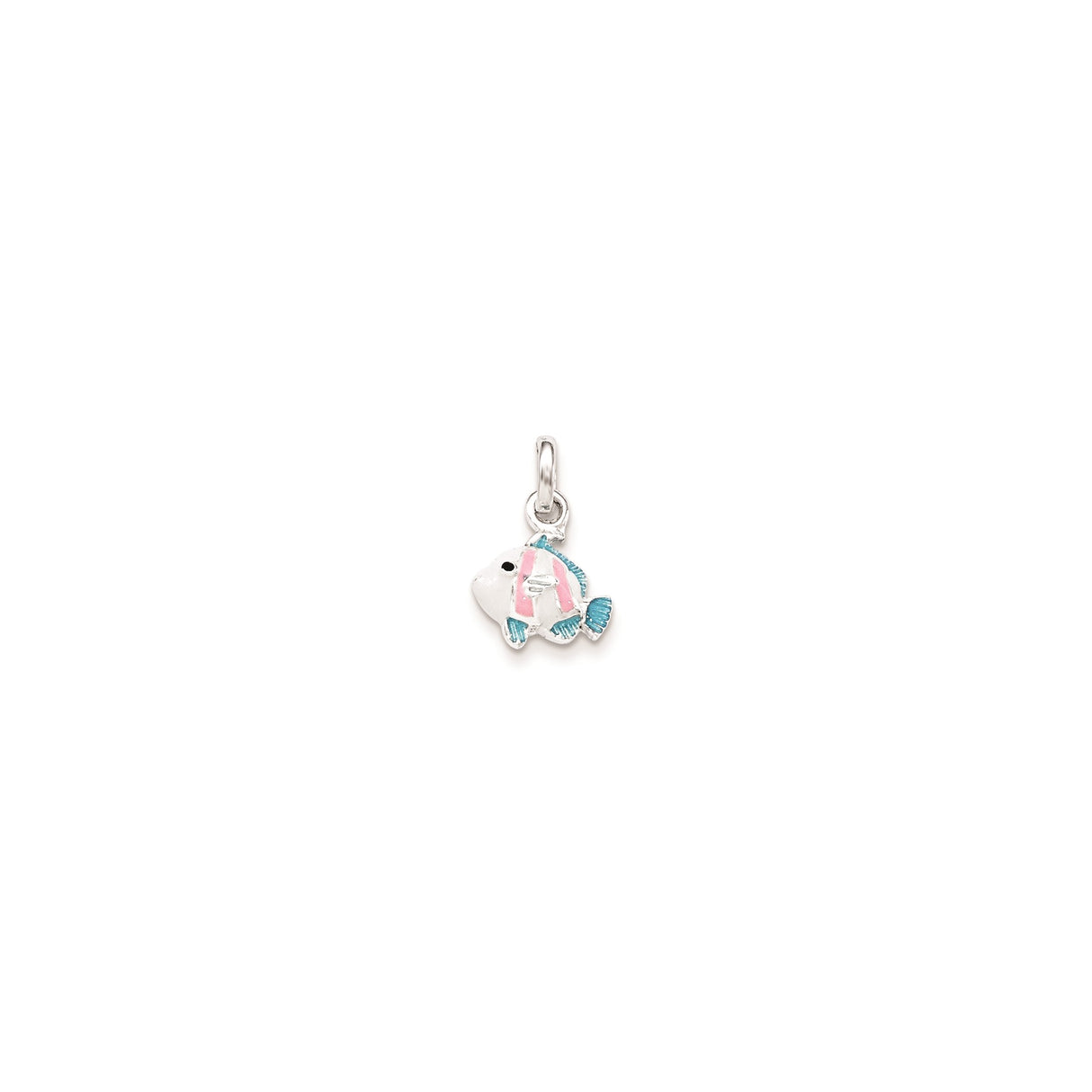 Sterling Silver Fish Charm Pendant with Blue and Pink Enamel, Ocean Theme