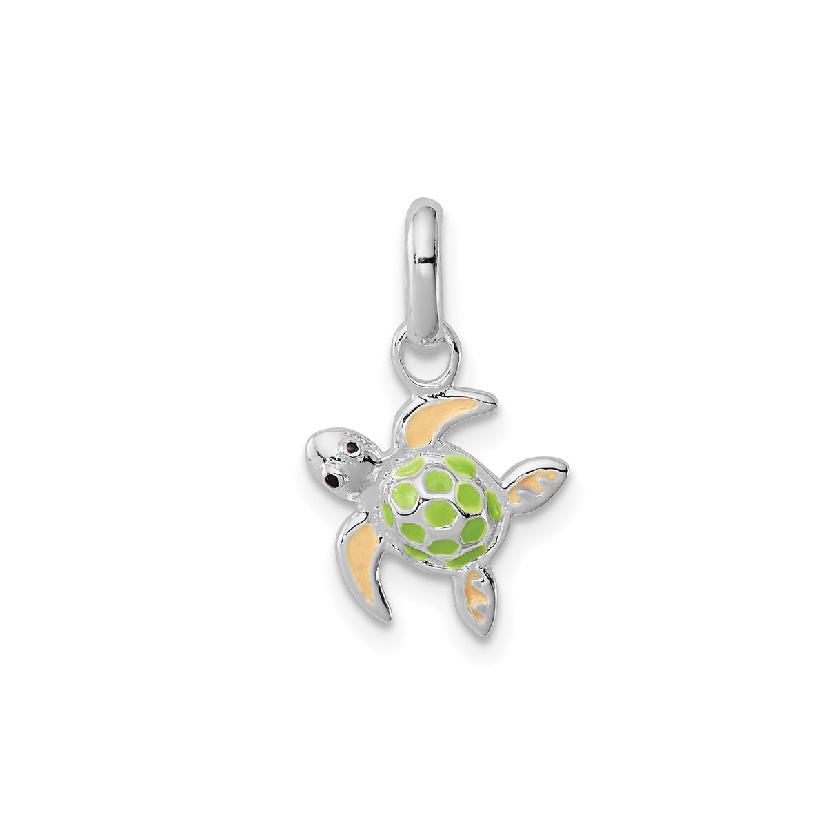 Sterling Silver Sea Turtle Pendant with Green and Tan Enamel Accents, Nautical Charm