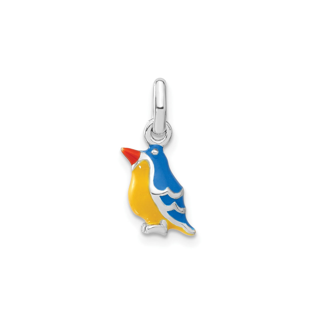 Sterling Silver Bird Pendant Charm with Colorful Enamel in Blue, Yellow, and Orange