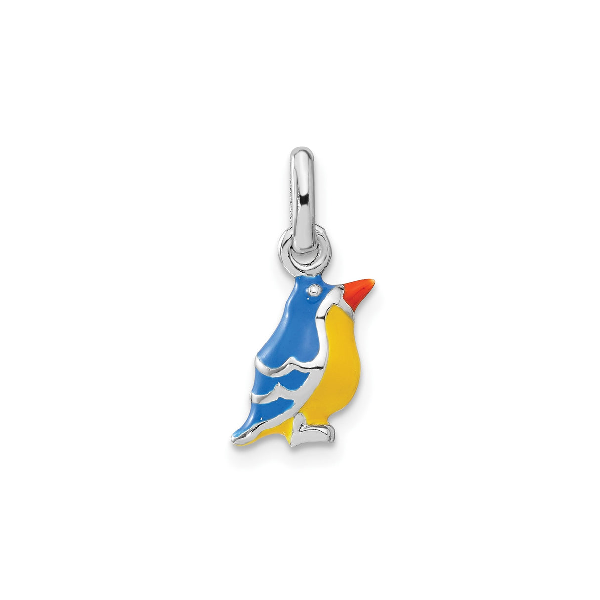 Sterling Silver Bird Pendant Charm with Colorful Enamel in Blue, Yellow, and Orange