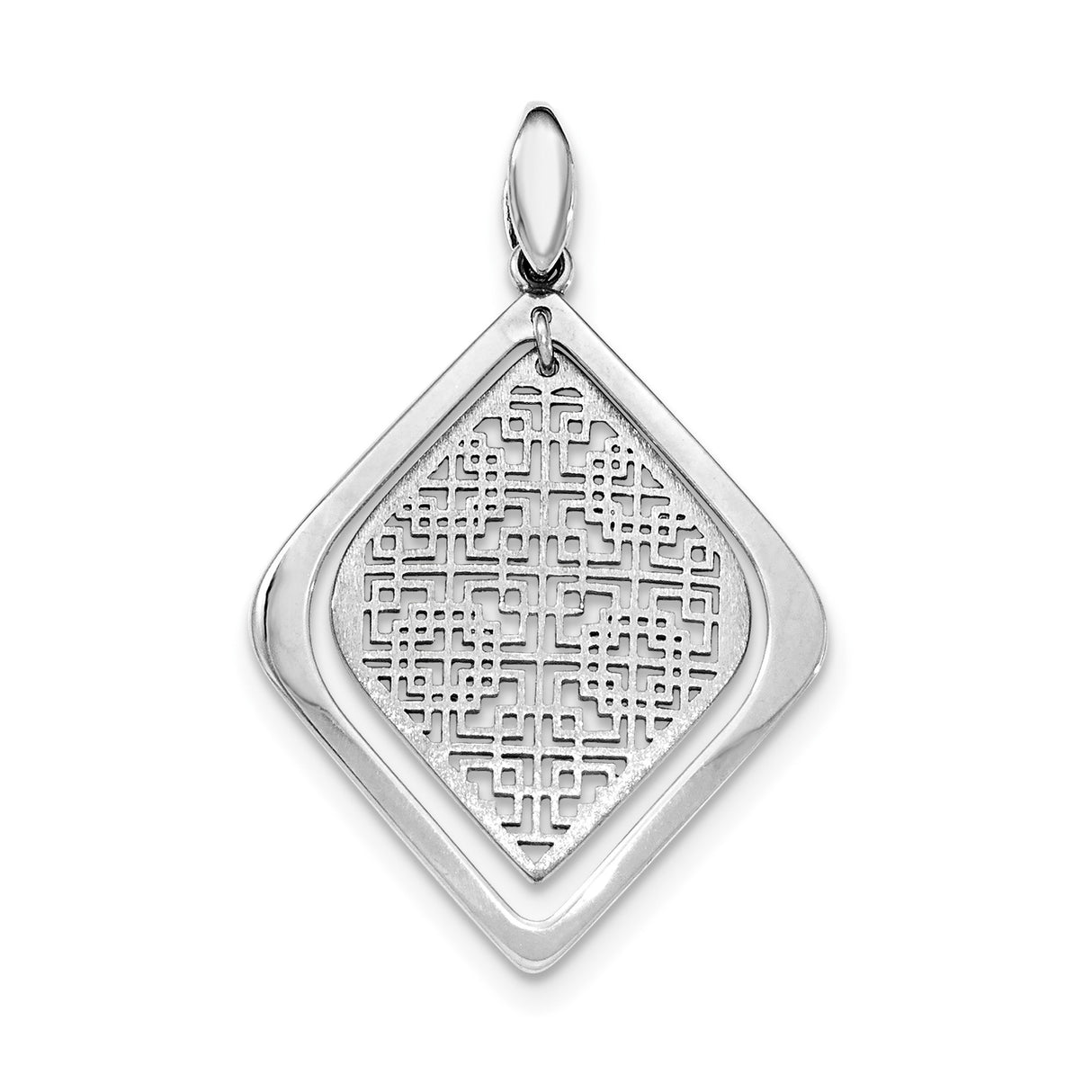 Sterling Silver Pendant with Geometric Diamond-Shaped Frame and Maze Motif Design