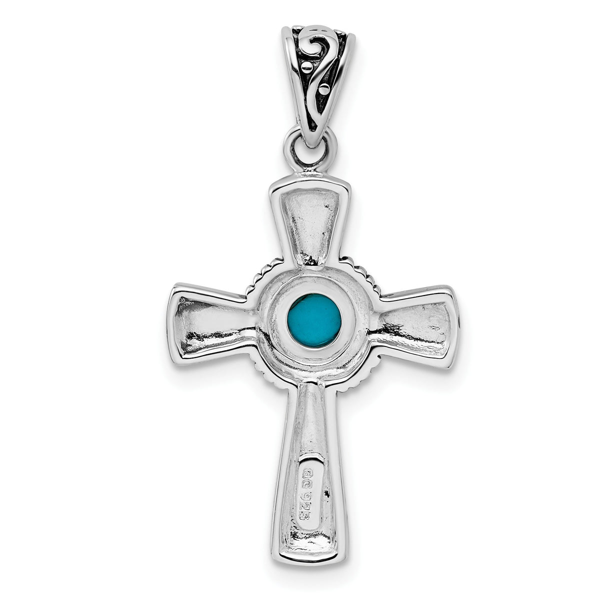 Sterling Silver Cross Pendant with Turquoise, Vintage Filigree Western Religious Style