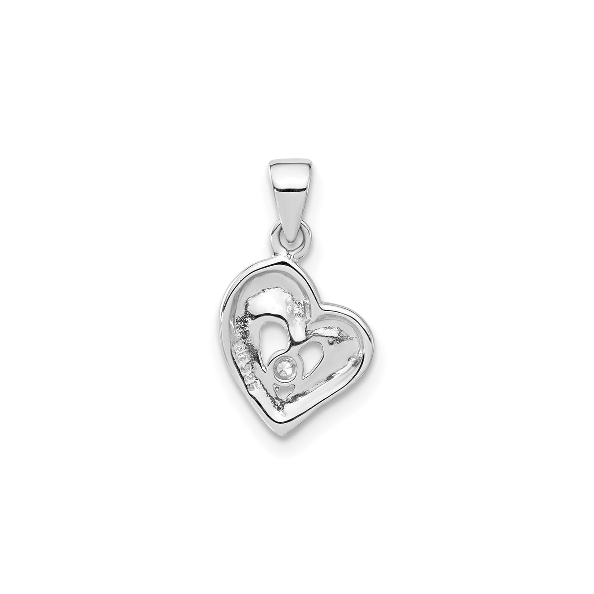 Sterling Silver Heart Pendant with Cubic Zirconia, Open Abstract Design for Women