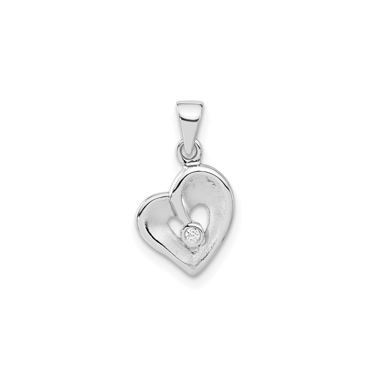 Sterling Silver Heart Pendant with Cubic Zirconia, Open Abstract Design for Women