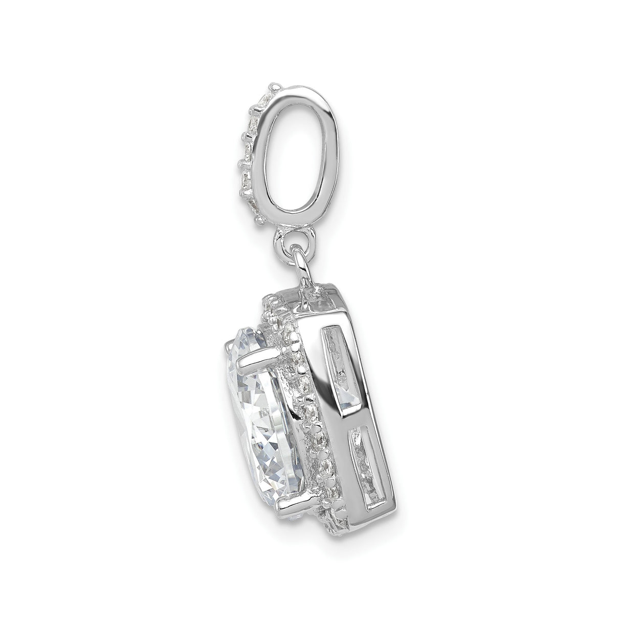 Sterling Silver Pendant with Large Round Cubic Zirconia, Square Halo Design for Women