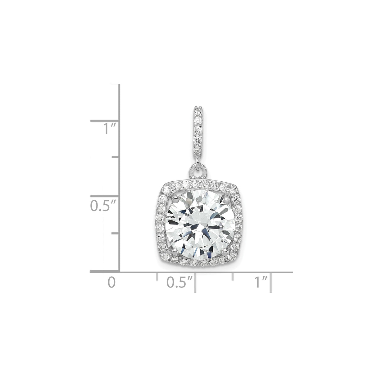 Sterling Silver Pendant with Large Round Cubic Zirconia, Square Halo Design for Women