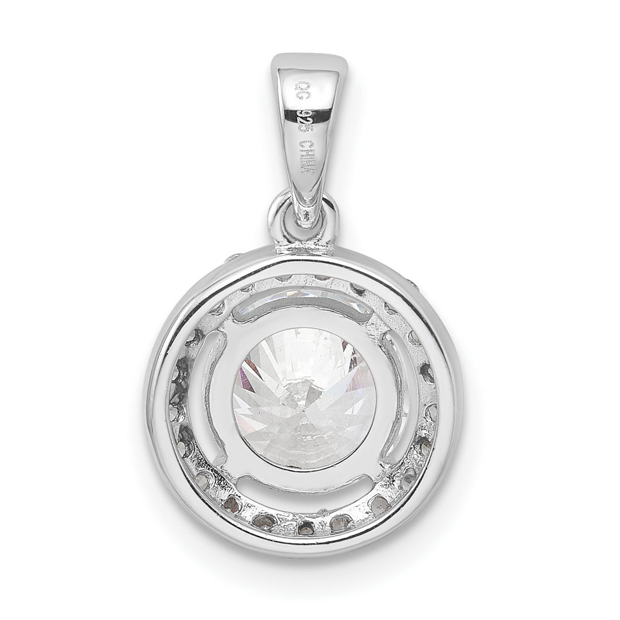 Sterling Silver Halo Pendant with Cubic Zirconia Center Stone and Clear Accents for Women