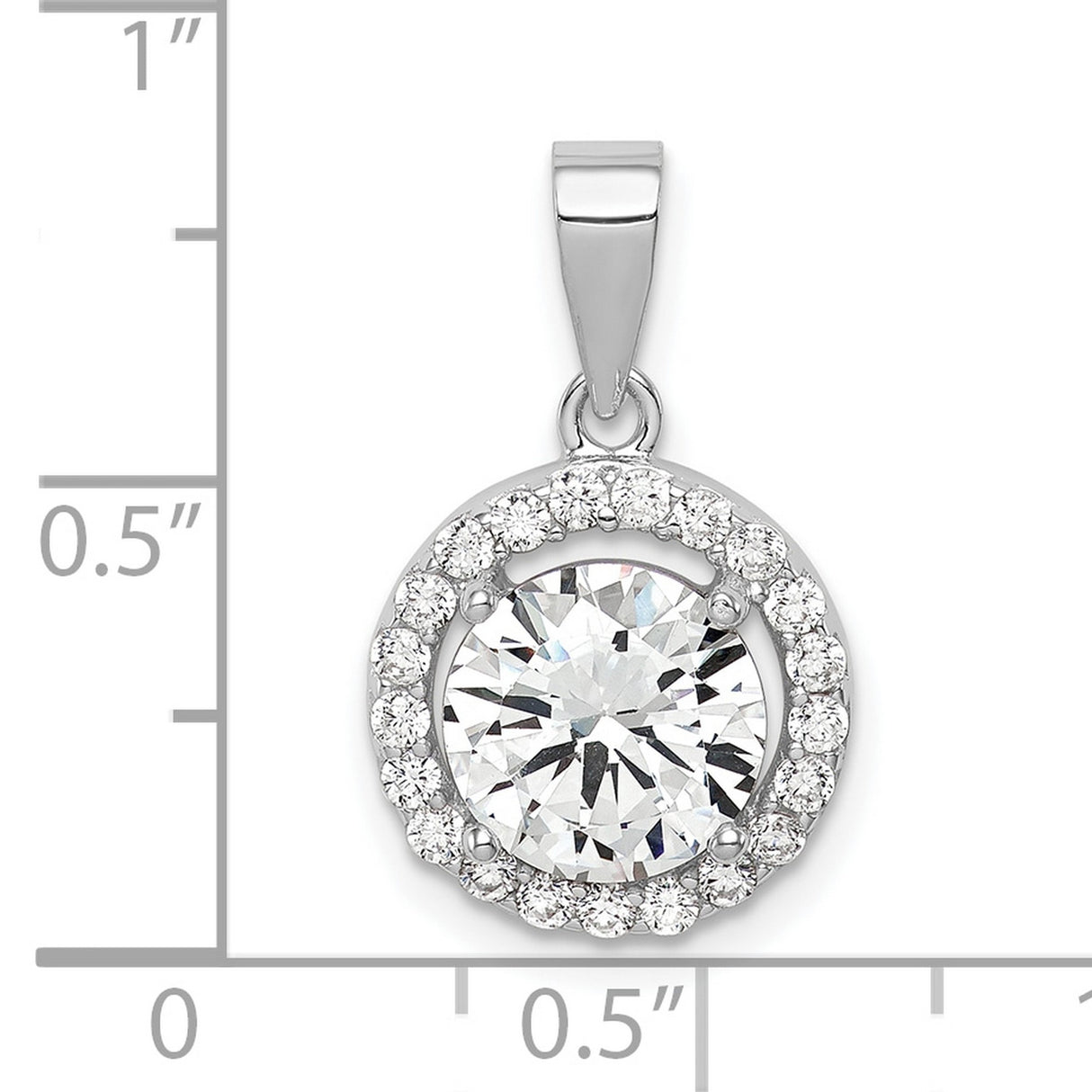 Sterling Silver Halo Pendant with Cubic Zirconia Center Stone and Clear Accents for Women