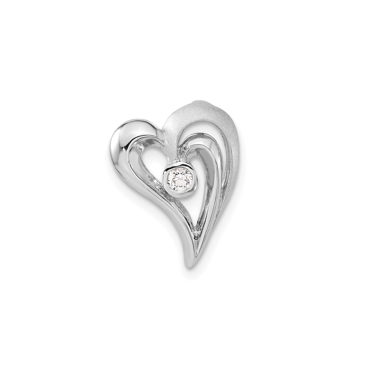 Sterling Silver Heart Pendant with Cubic Zirconia, Double Open Heart Design for Women