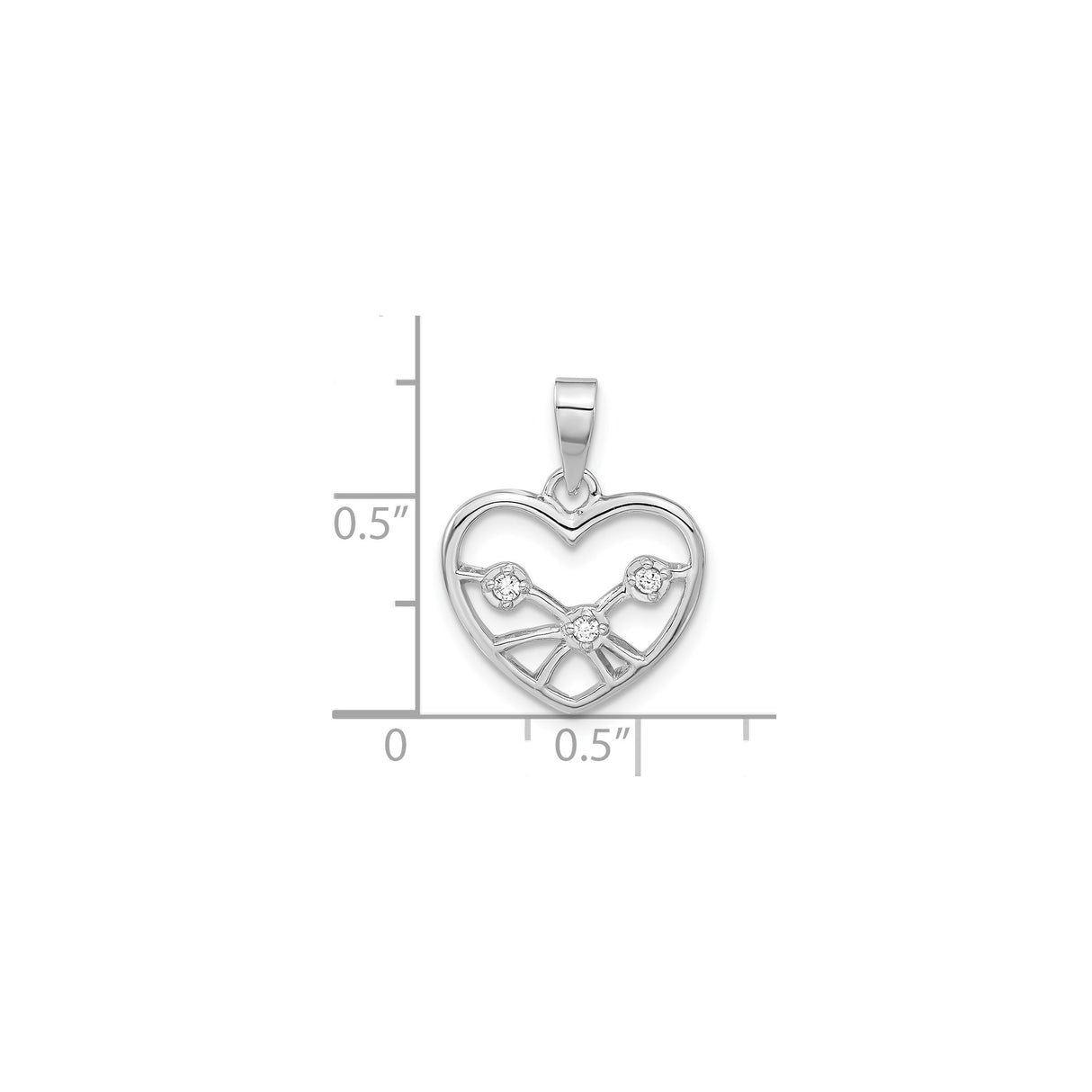 Sterling Silver Heart Pendant with Cubic Zirconia, Constellation and Celestial Star Design