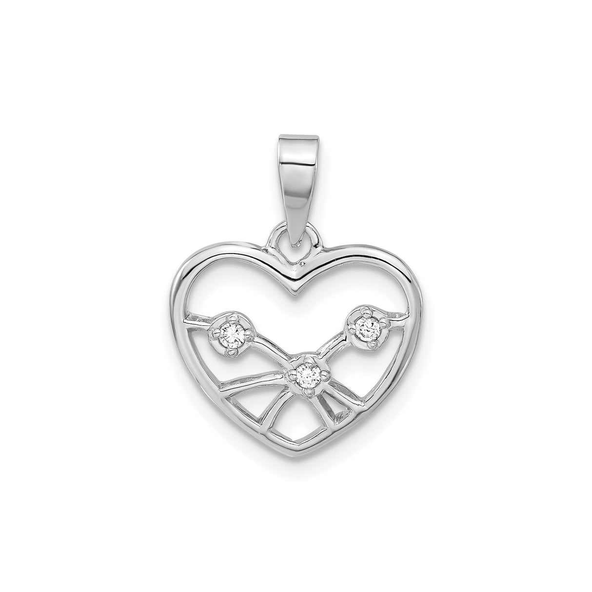 Sterling Silver Heart Pendant with Cubic Zirconia, Constellation and Celestial Star Design