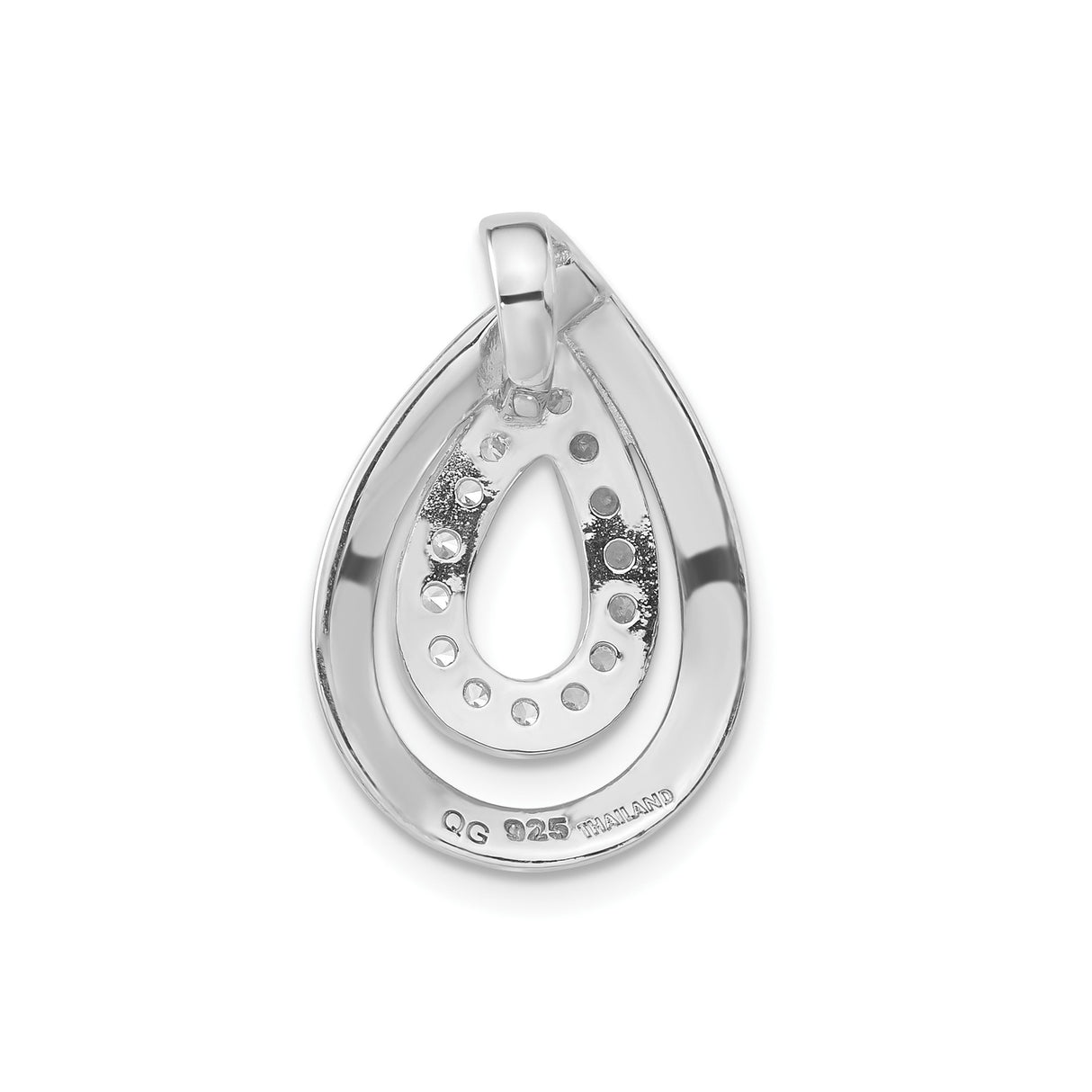 Sterling Silver Teardrop Pendant with Cubic Zirconia, Layered Open Design for Women