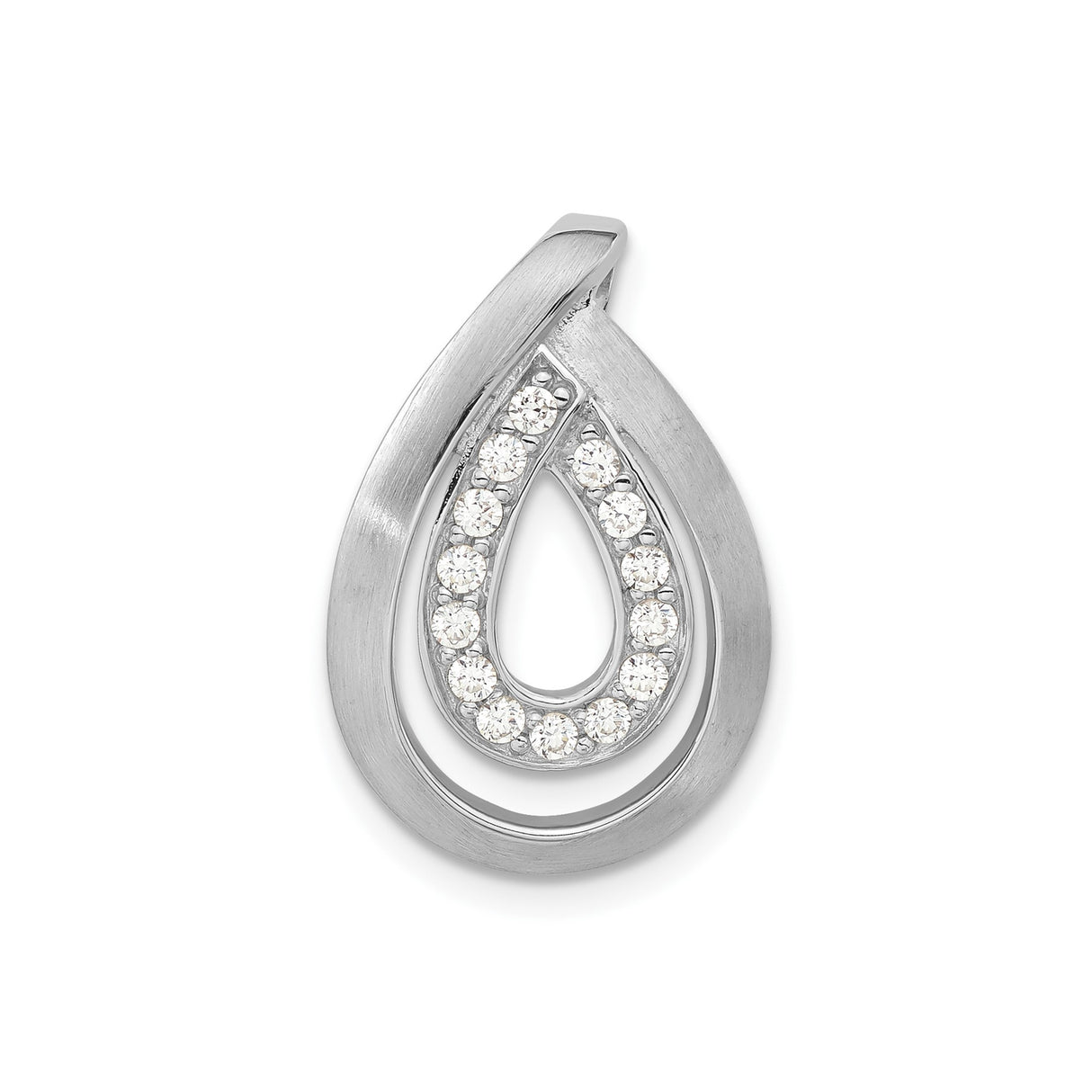 Sterling Silver Teardrop Pendant with Cubic Zirconia, Layered Open Design for Women