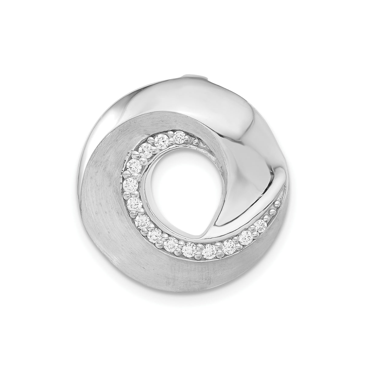 Sterling Silver Pendant with Cubic Zirconia, Swirl Wave Design, Modern Circle Charm for Women