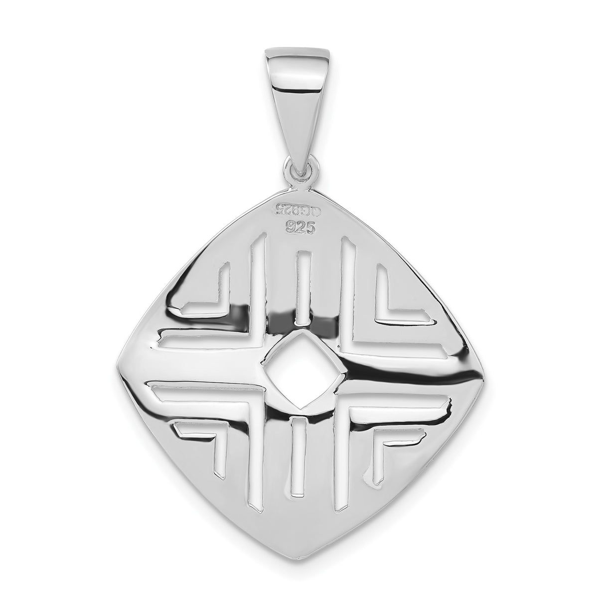 Sterling Silver Pendant with Geometric Diamond Cutout, Tribal Motif, Matte Finish