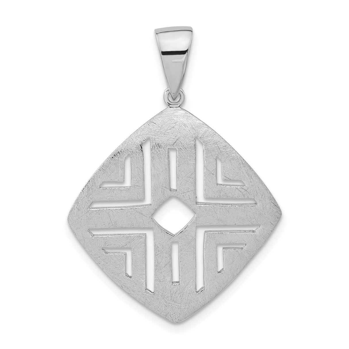 Sterling Silver Pendant with Geometric Diamond Cutout, Tribal Motif, Matte Finish