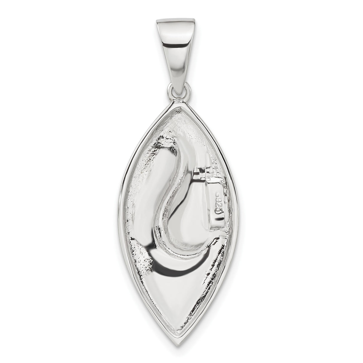 Sterling Silver Marquise Pendant, Brushed and Polished Abstract Fluid Design for Women