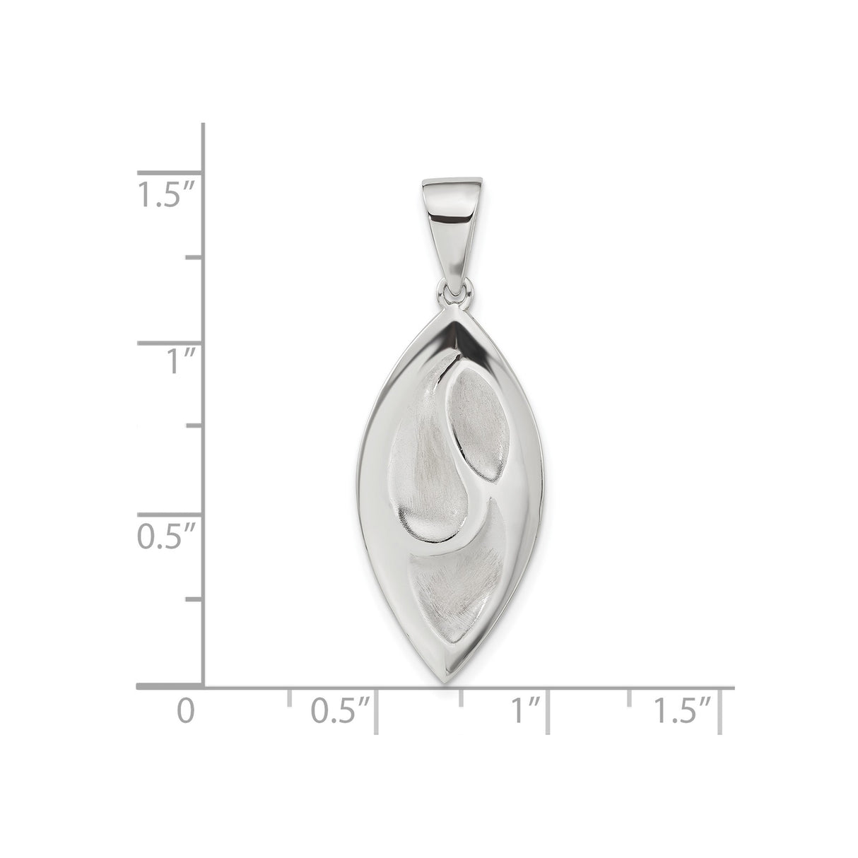 Sterling Silver Marquise Pendant, Brushed and Polished Abstract Fluid Design for Women