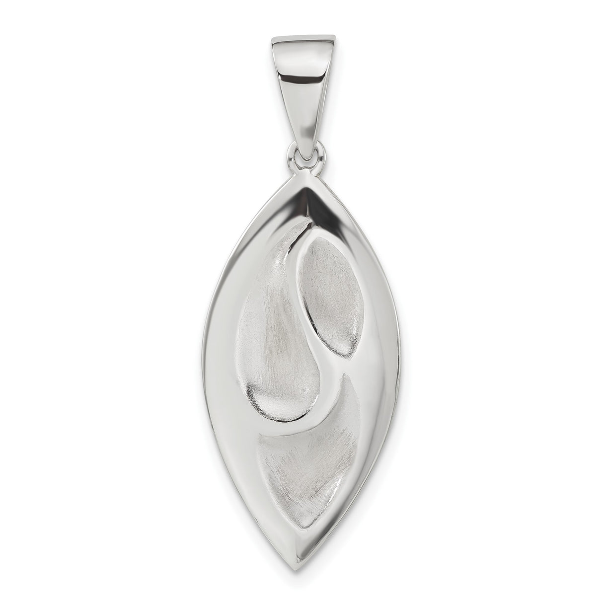 Sterling Silver Marquise Pendant, Brushed and Polished Abstract Fluid Design for Women