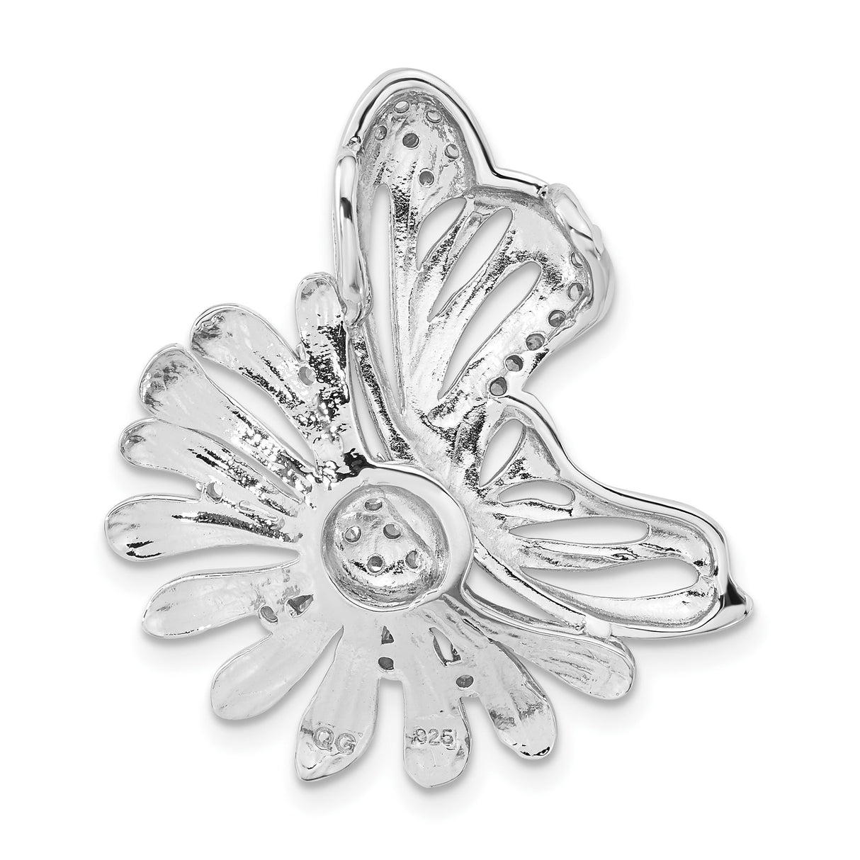 Sterling Silver Butterfly and Flower Pendant with Cubic Zirconia Accents for Women