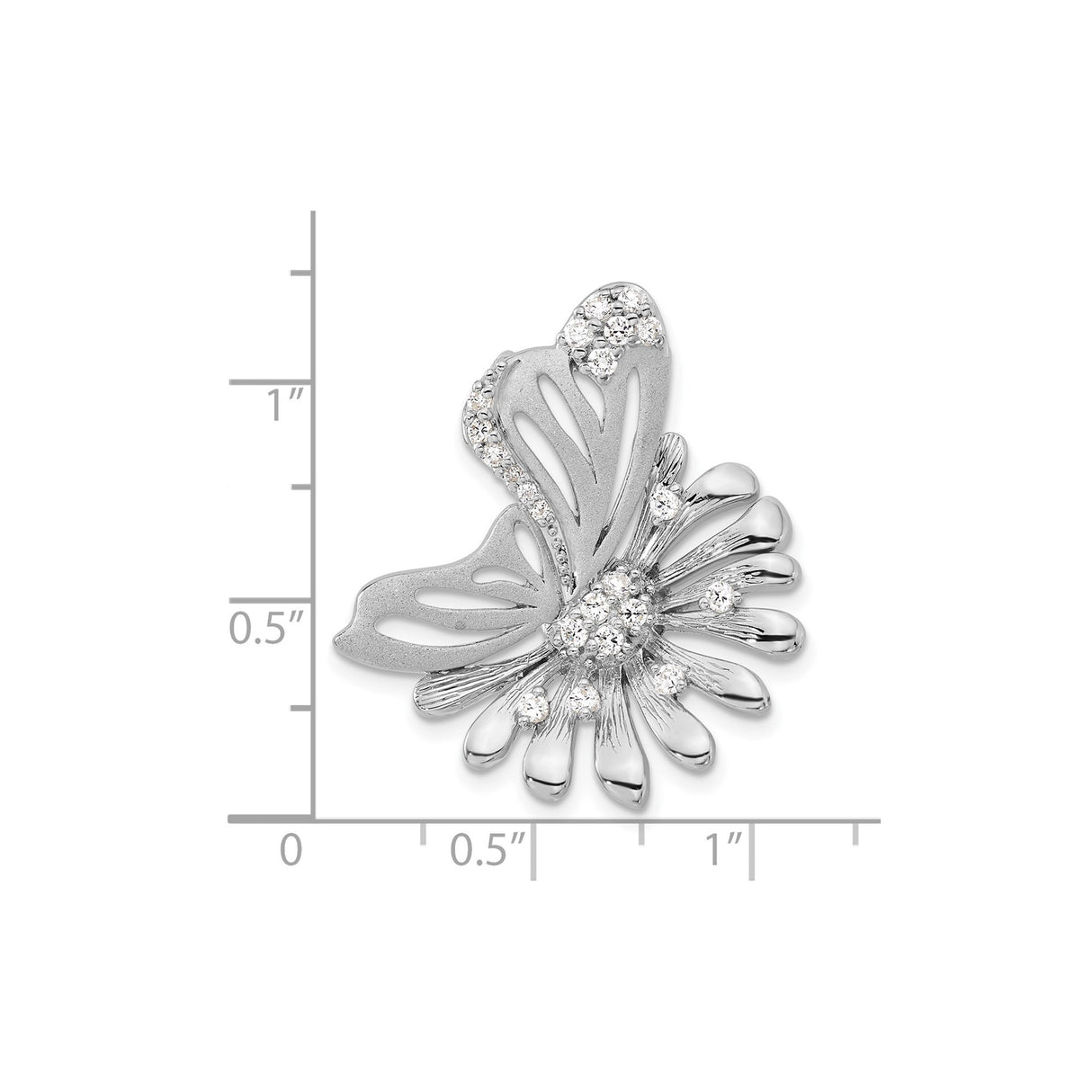 Sterling Silver Butterfly and Flower Pendant with Cubic Zirconia Accents for Women