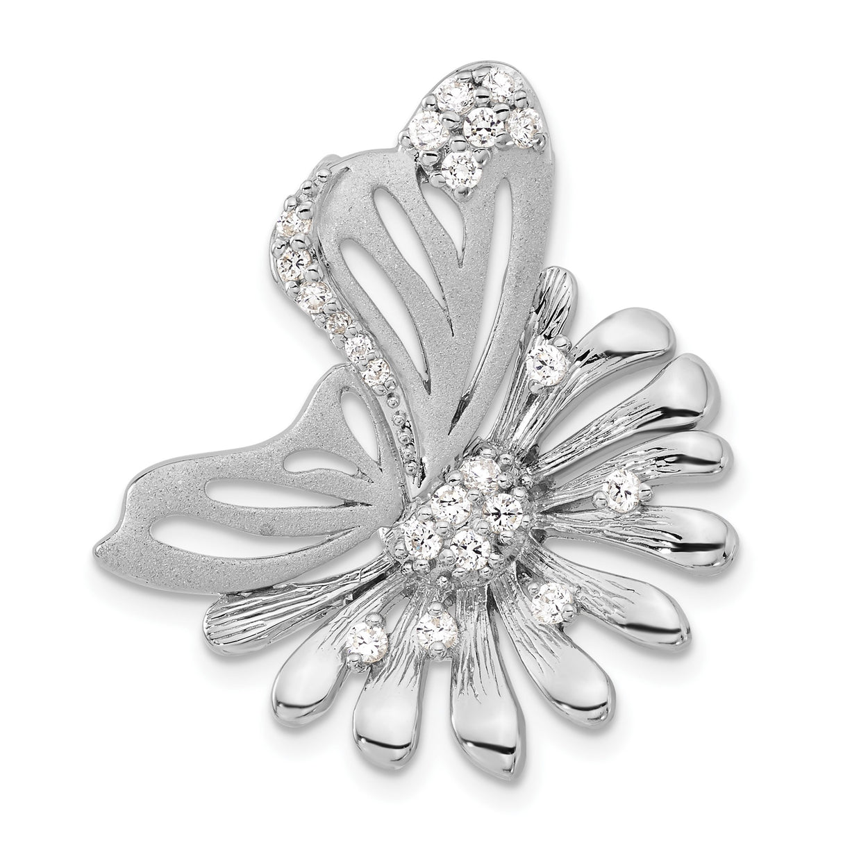 Sterling Silver Butterfly and Flower Pendant with Cubic Zirconia Accents for Women