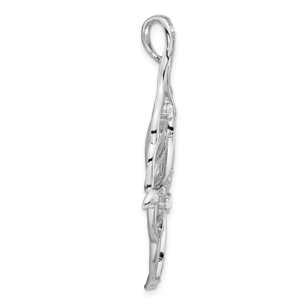 Sterling Silver Leaf Pendant with Cubic Zirconia, Nature-Inspired Openwork Design for Women