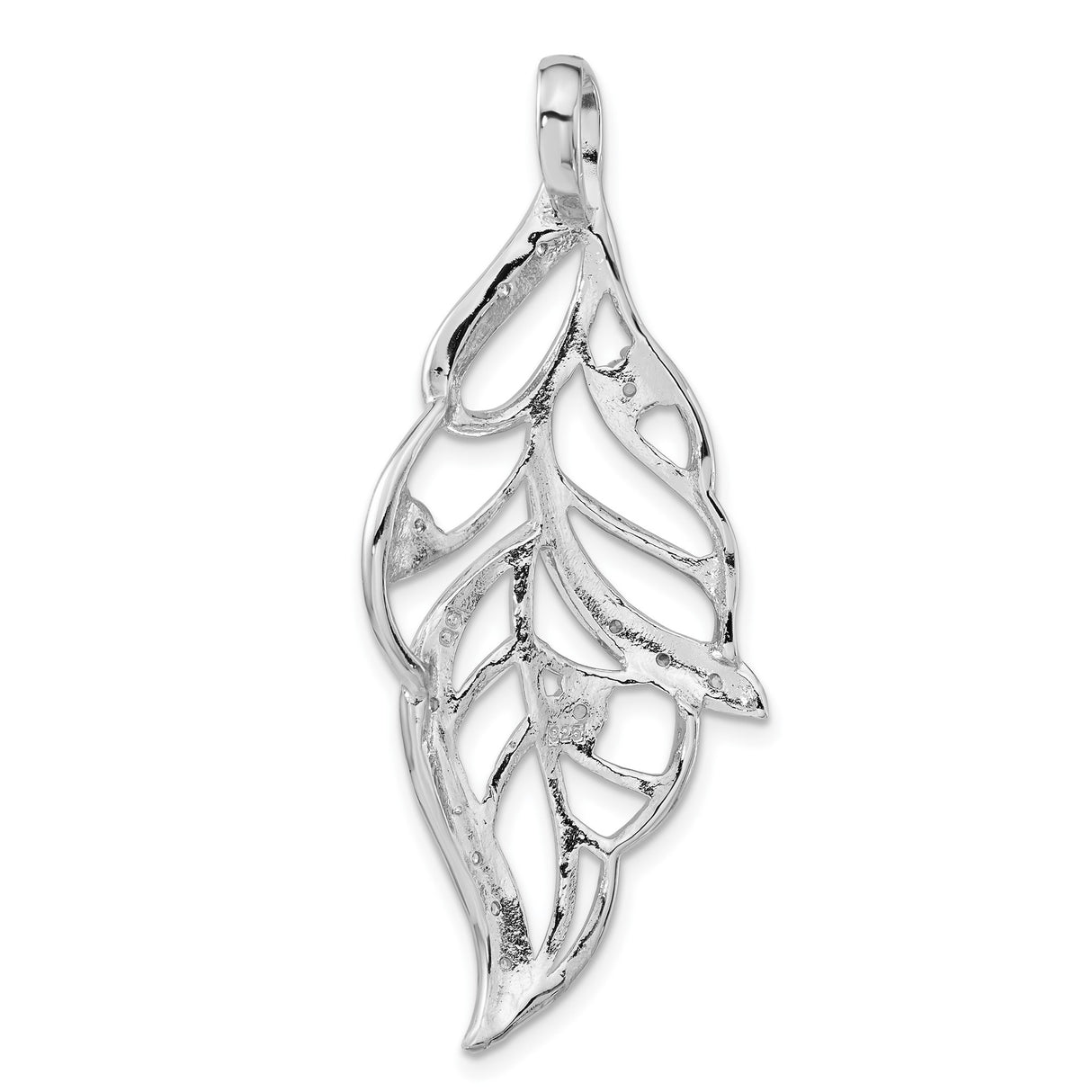Sterling Silver Leaf Pendant with Cubic Zirconia, Nature-Inspired Openwork Design for Women