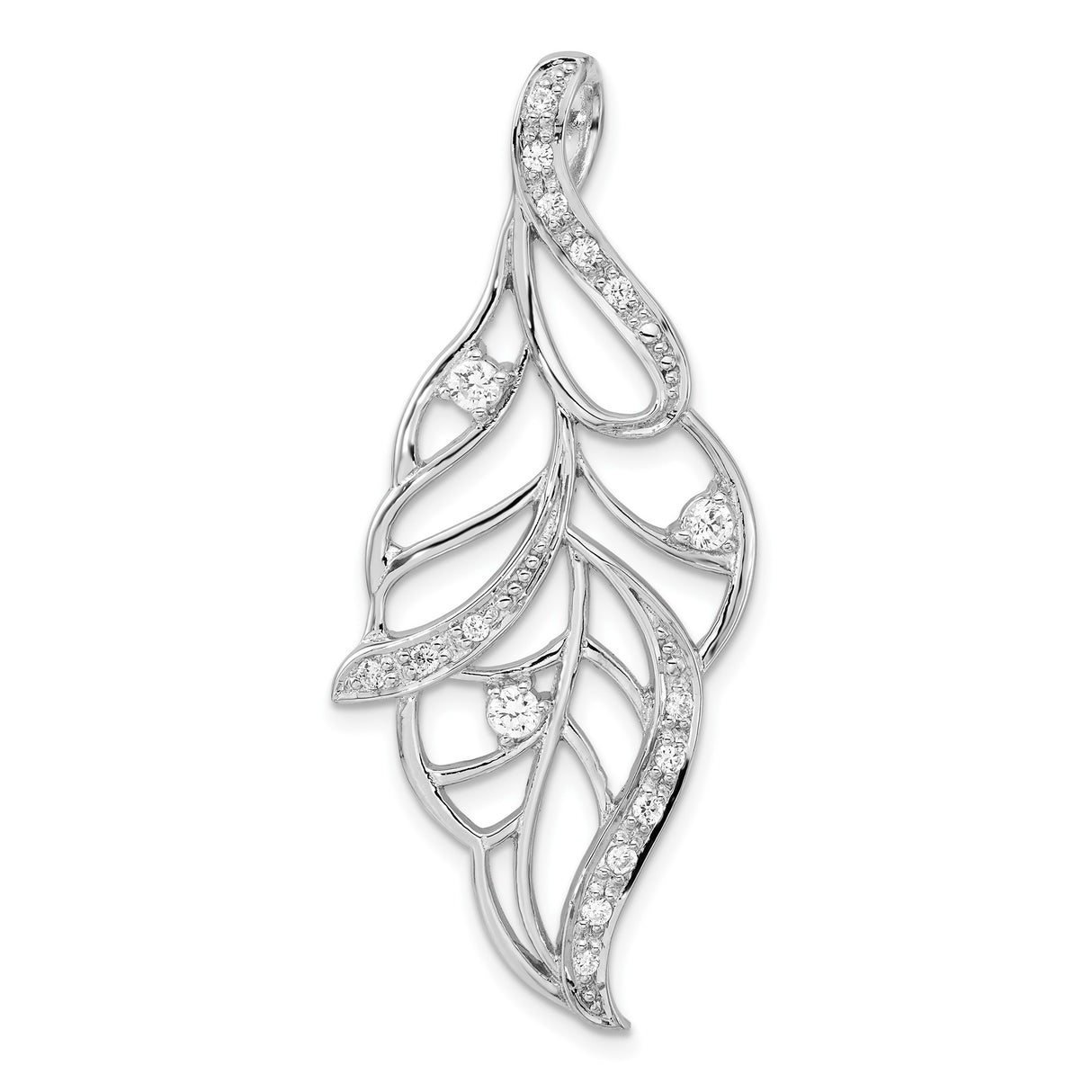 Sterling Silver Leaf Pendant with Cubic Zirconia, Nature-Inspired Openwork Design for Women