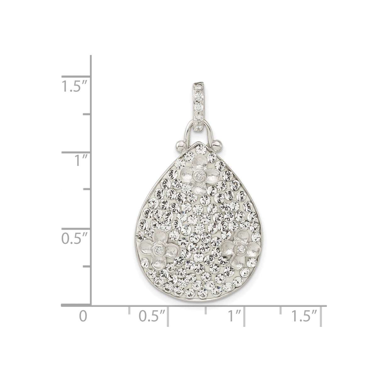 Sterling Silver Teardrop Pendant with Cubic Zirconia and Floral Crystal Accents for Women