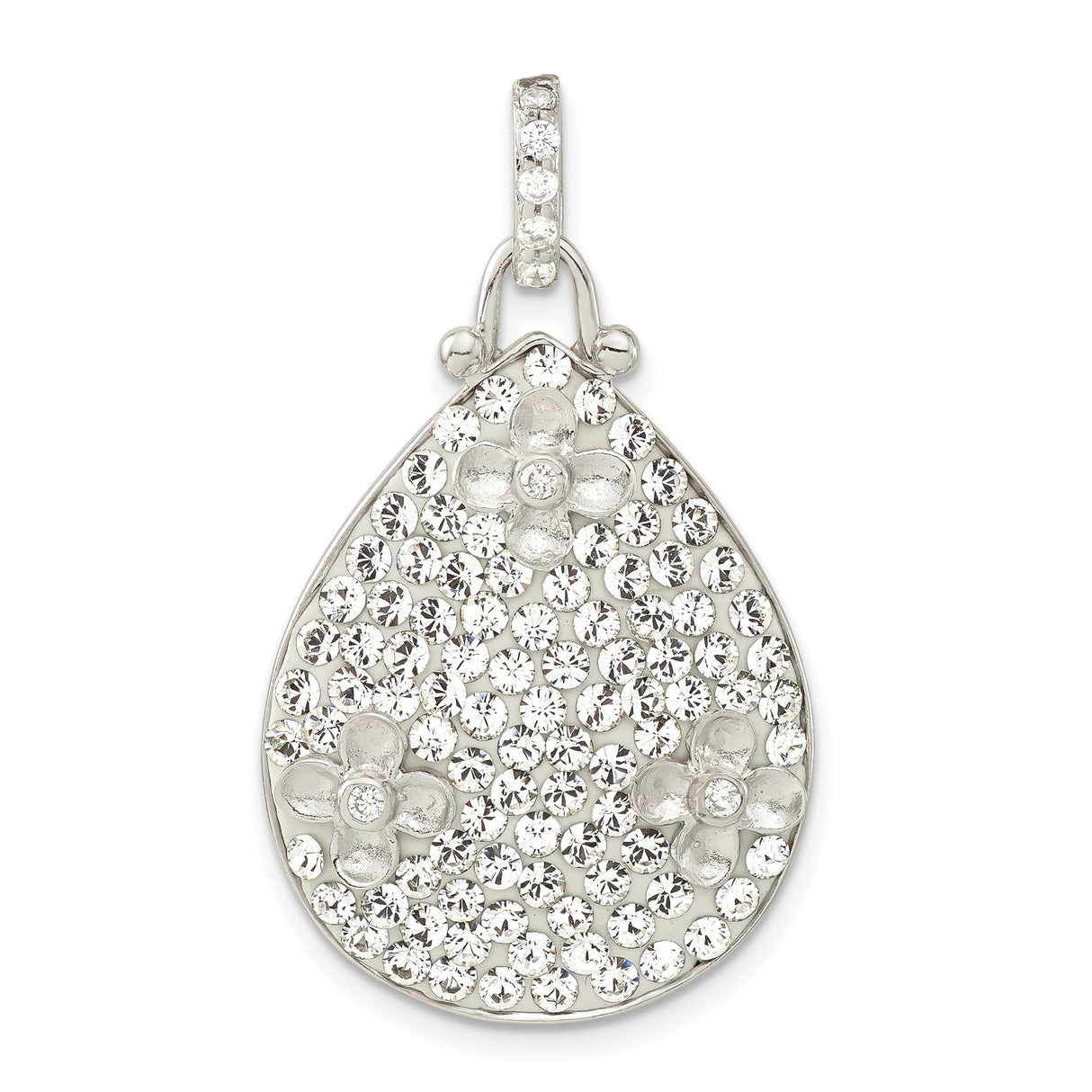 Sterling Silver Teardrop Pendant with Cubic Zirconia and Floral Crystal Accents for Women