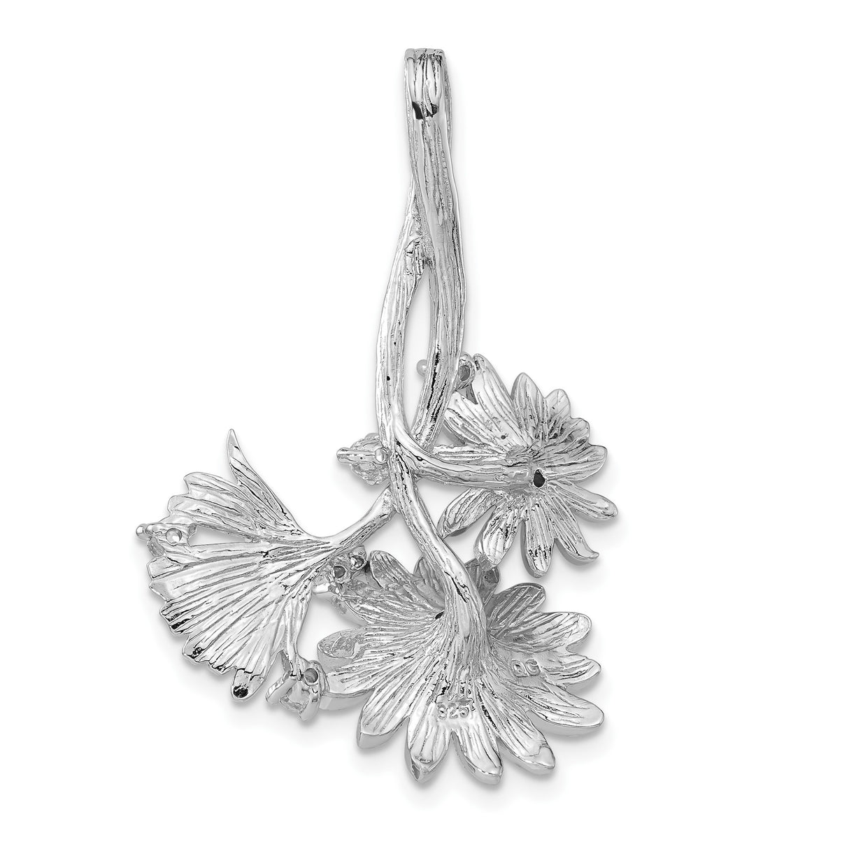 Sterling Silver Pendant with Cubic Zirconia, Three Daisy Blossom Charms, Floral Garden Theme