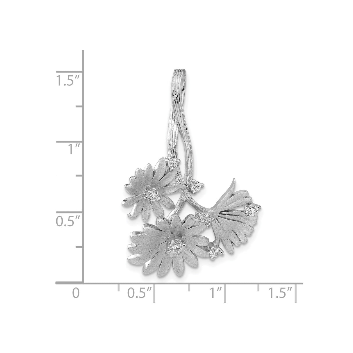 Sterling Silver Pendant with Cubic Zirconia, Three Daisy Blossom Charms, Floral Garden Theme