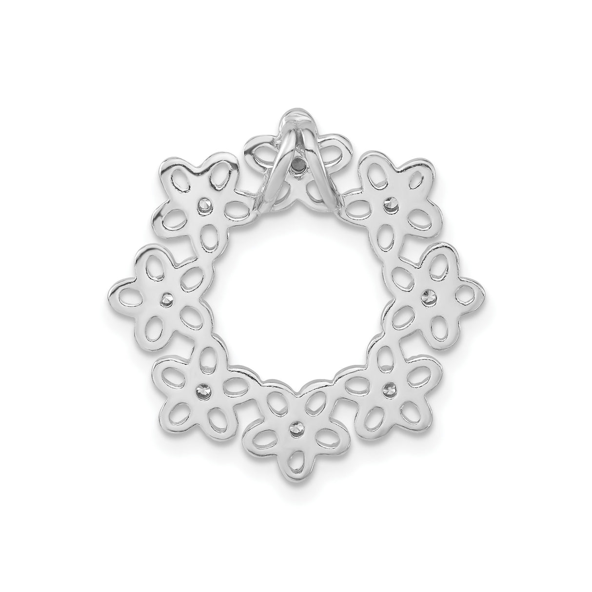 Sterling Silver Floral Wreath Pendant with Cubic Zirconia, Openwork Flower Design