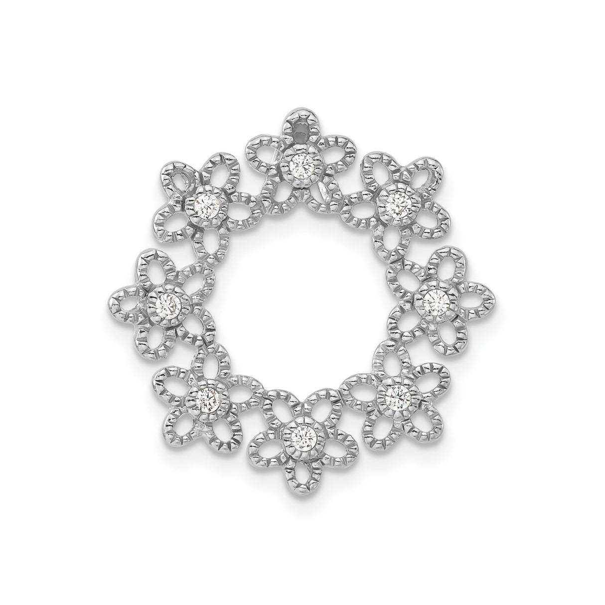 Sterling Silver Floral Wreath Pendant with Cubic Zirconia, Openwork Flower Design