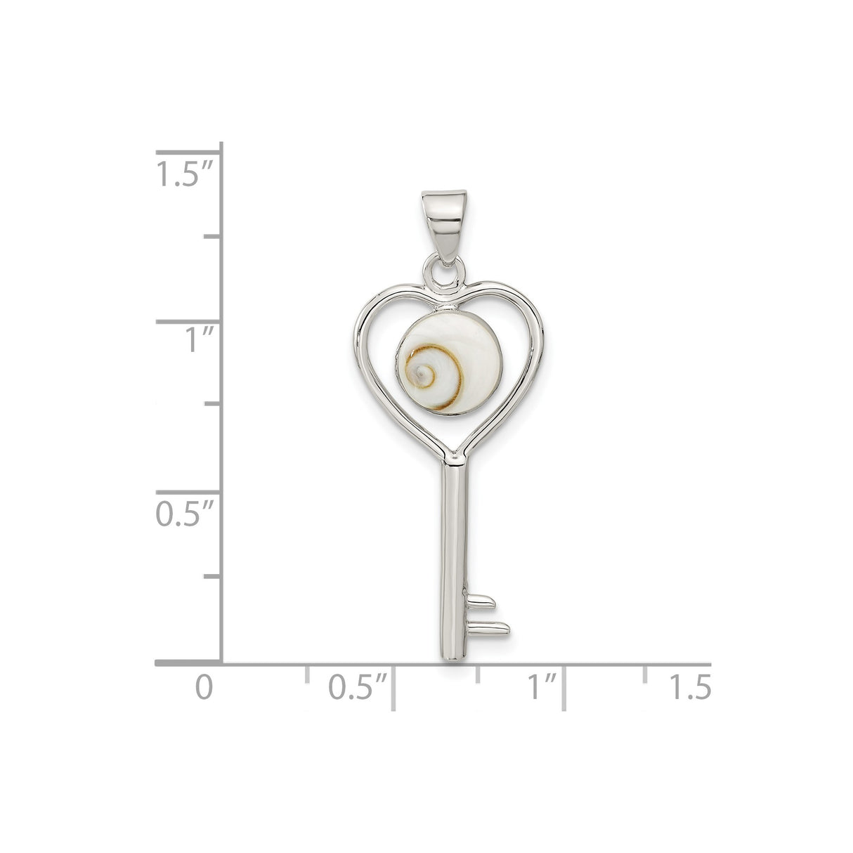 Sterling Silver Heart Key Pendant with Natural Spiral Shell, Boho Ocean-Inspired Jewelry