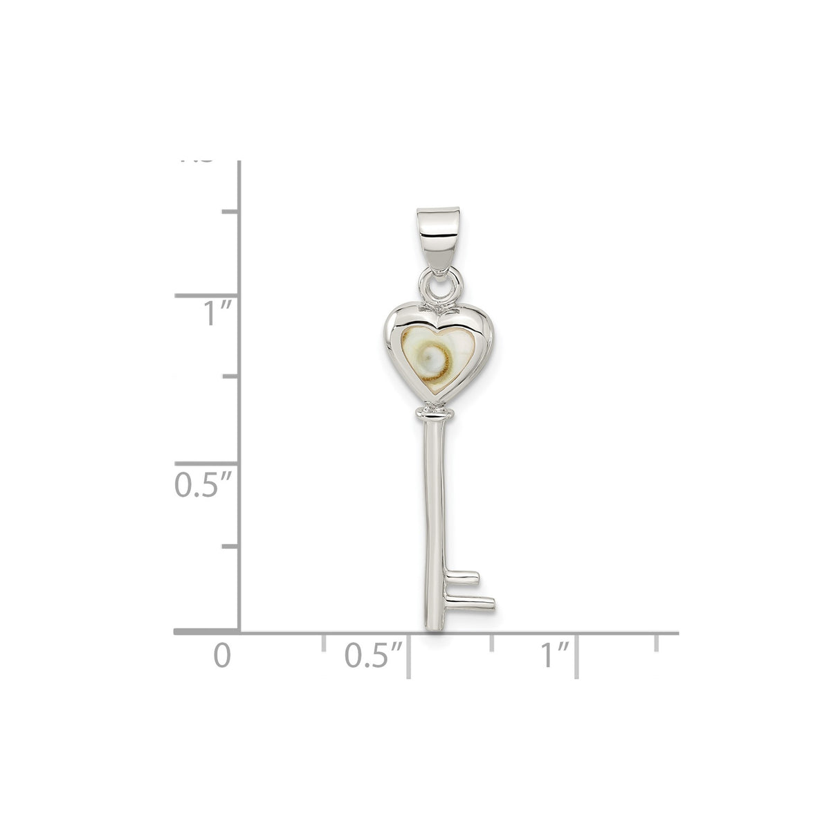 Sterling Silver Heart Key Pendant with Spiral Shell Inlay, Ocean-Inspired Romantic Charm