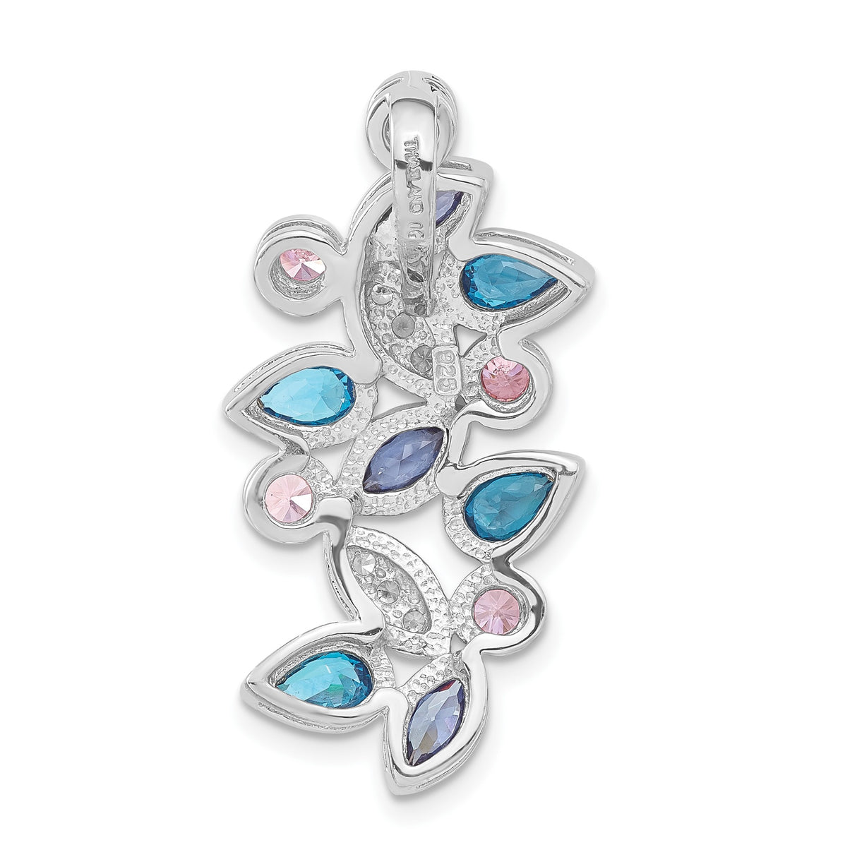 Sterling Silver Pendant with Cubic Zirconia in Floral Petal Leaf Design